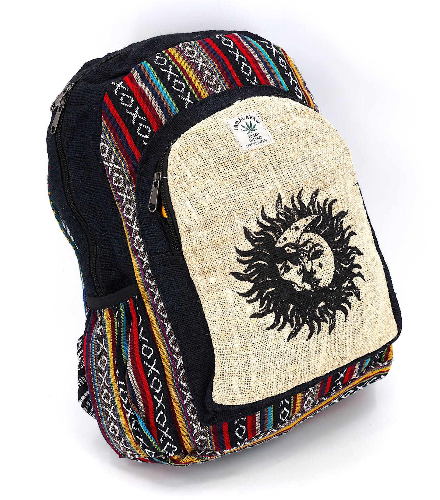 Hemp Sun and Moon Print Handmade Large Backpack