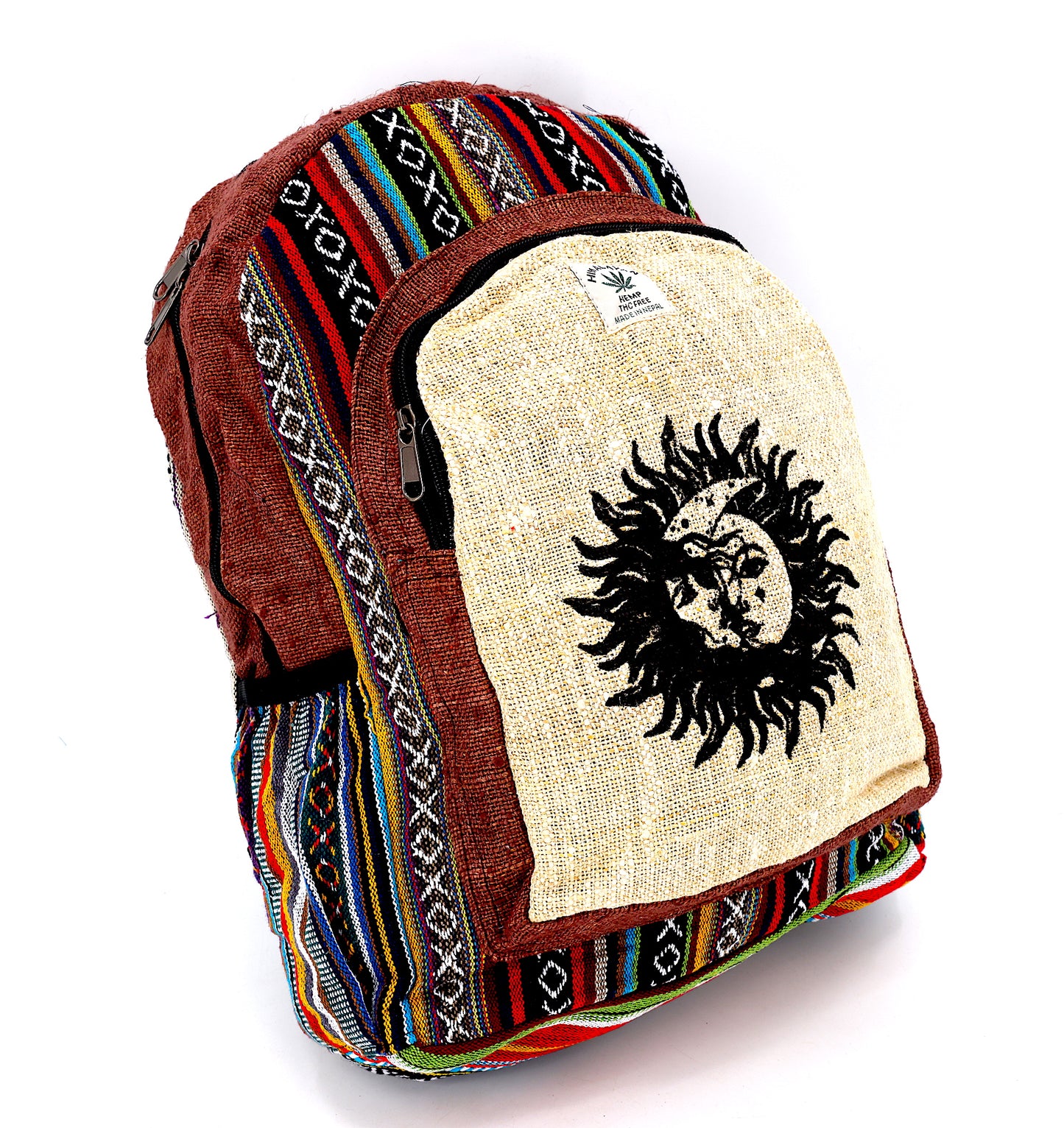 Hemp Sun and Moon Print Handmade Large Backpack