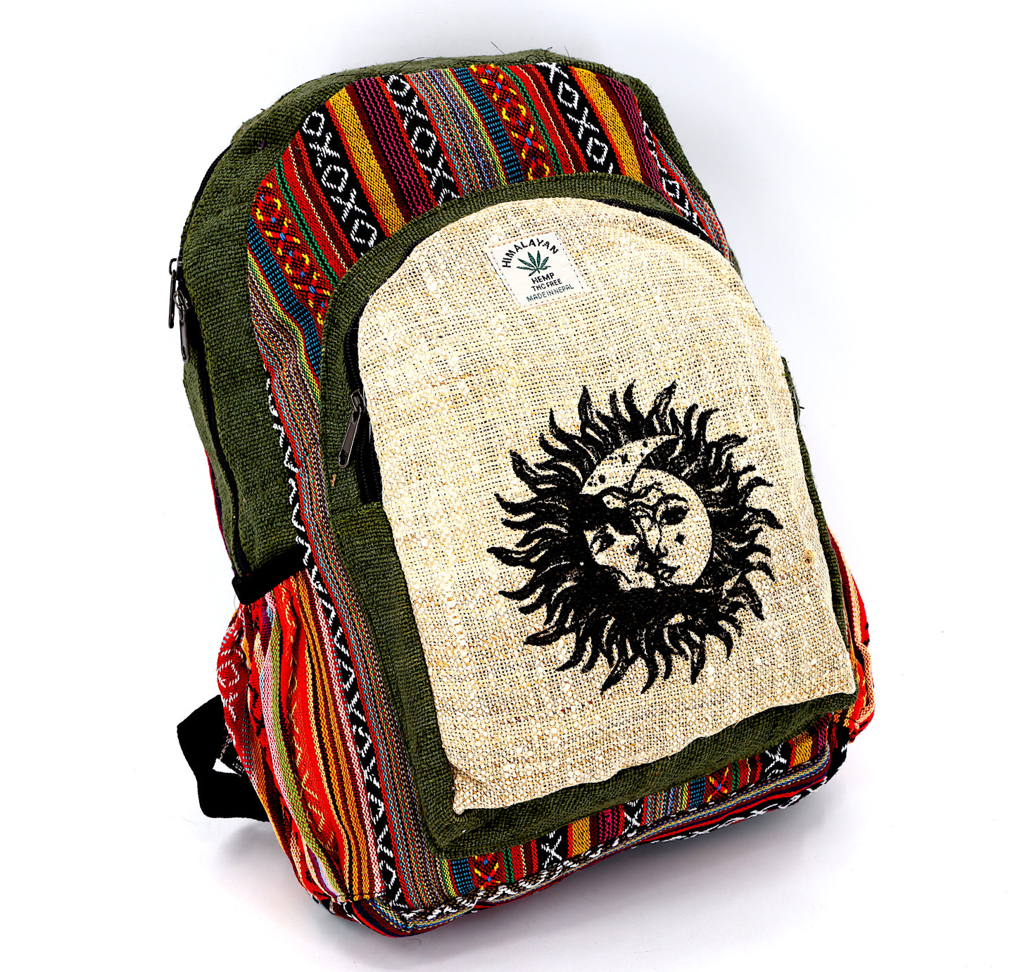 Hemp Sun and Moon Print Handmade Large Backpack