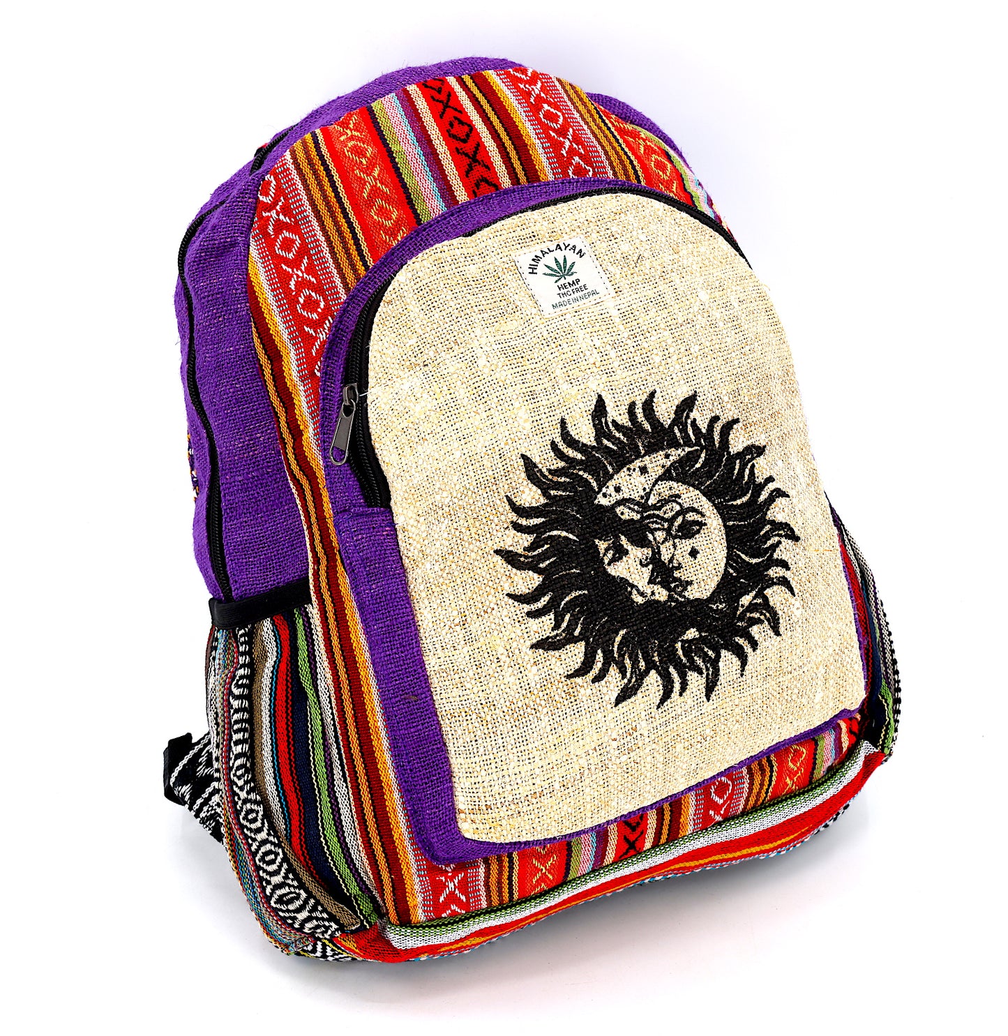 Hemp Sun and Moon Print Handmade Large Backpack