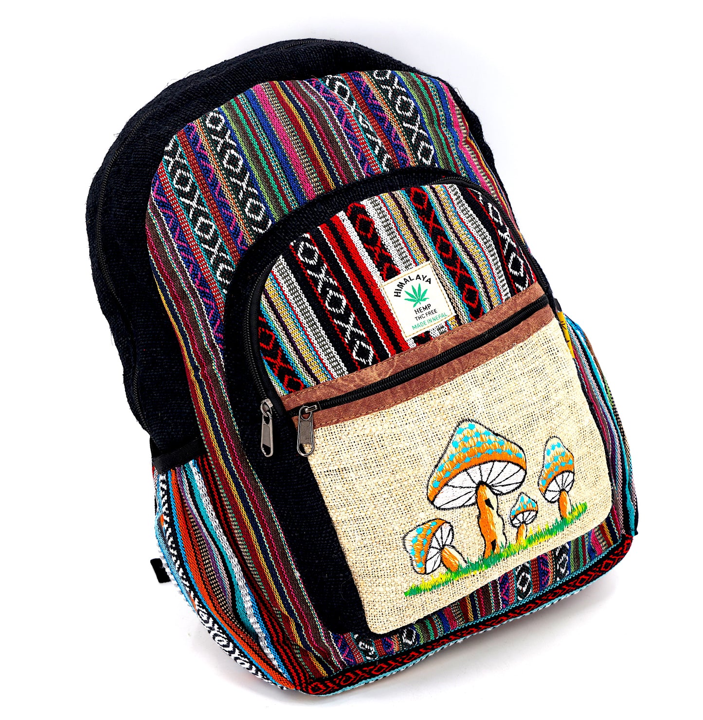 Hemp Mushroom Hand Embroidered Large Backpack