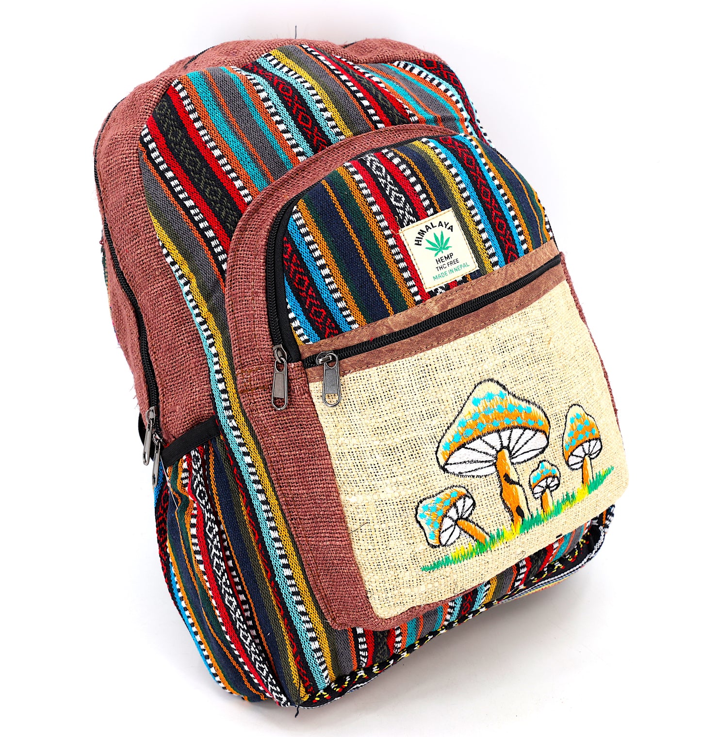 Hemp Mushroom Hand Embroidered Large Backpack