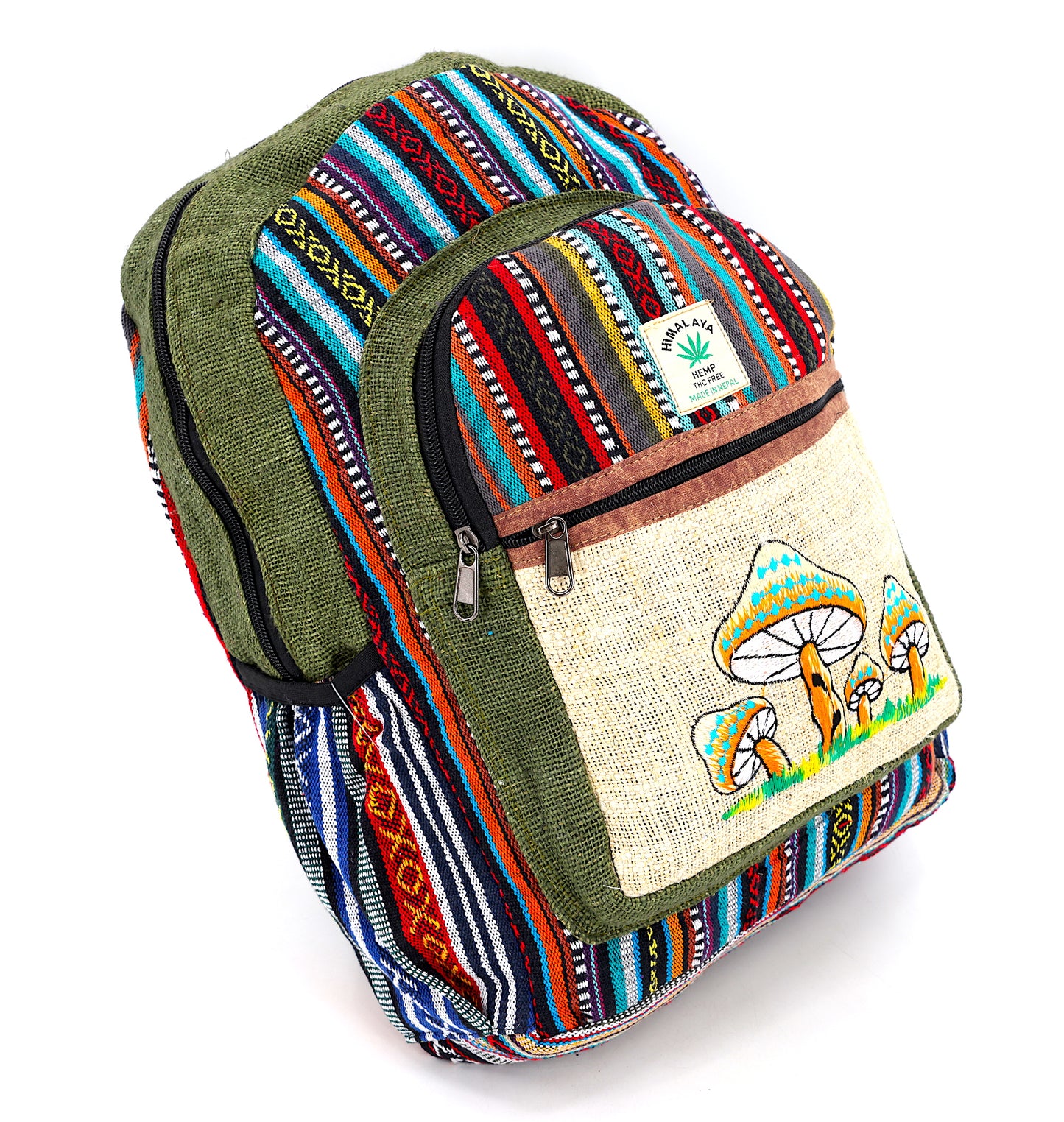 Hemp Mushroom Hand Embroidered Large Backpack