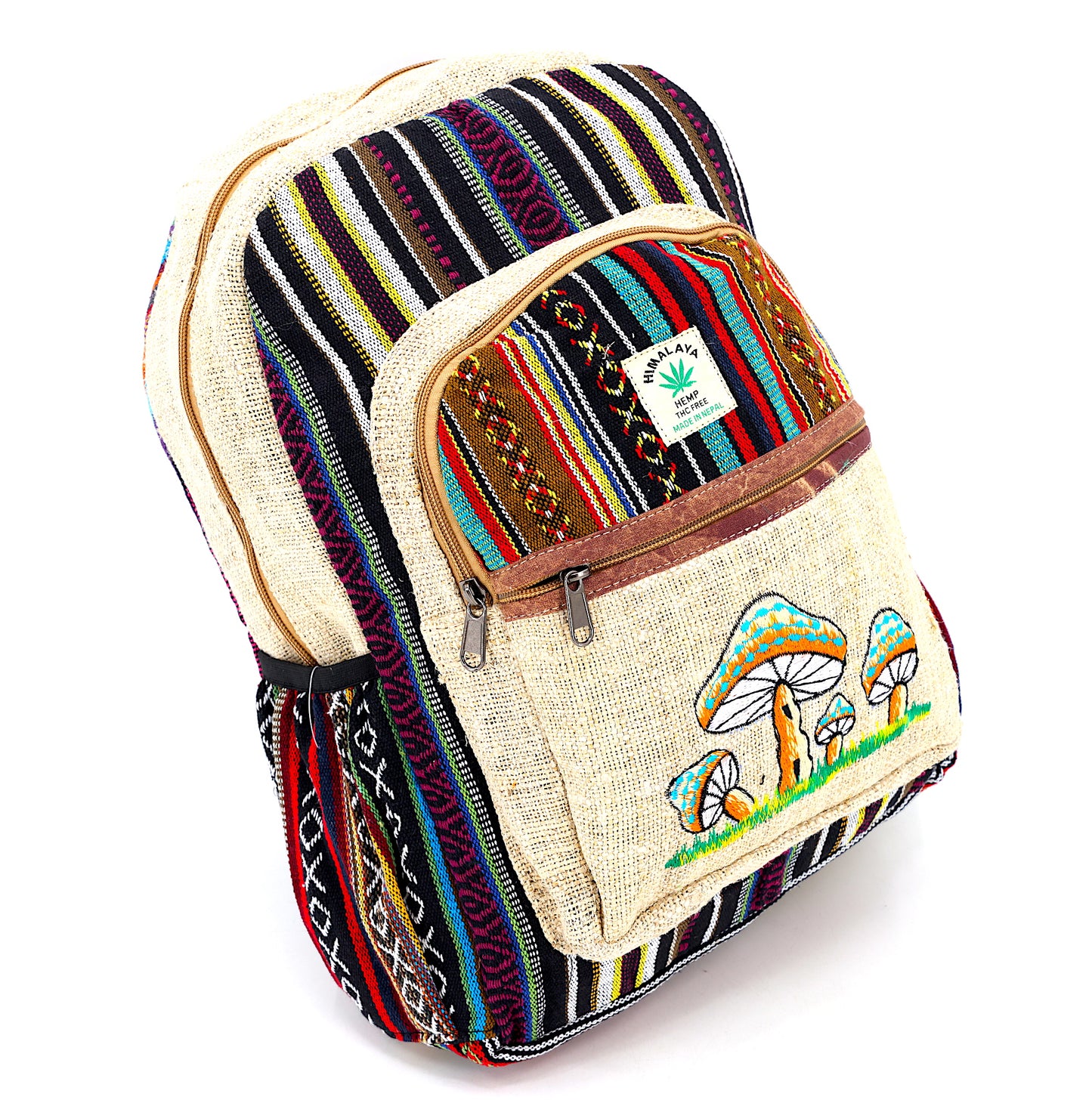 Hemp Mushroom Hand Embroidered Large Backpack