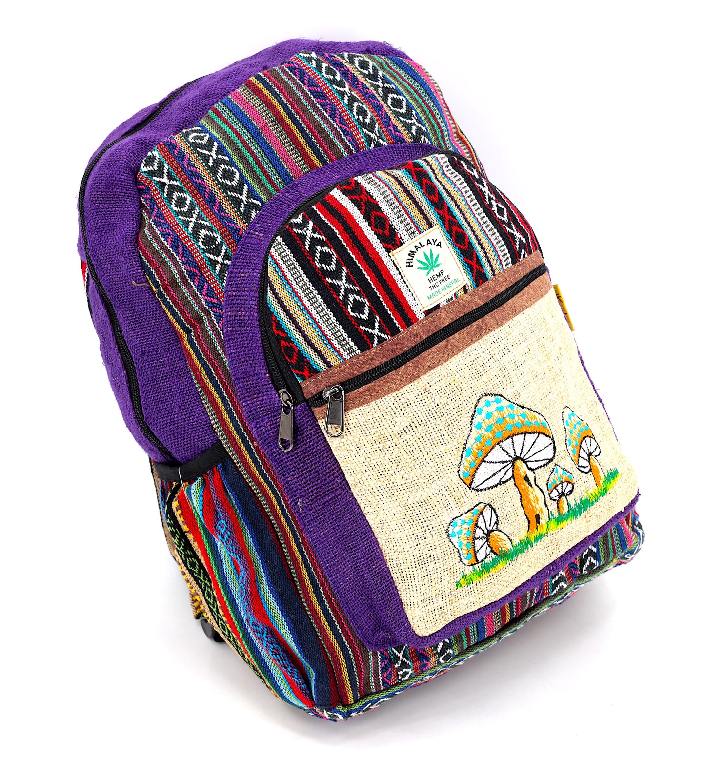 Hemp Mushroom Hand Embroidered Large Backpack