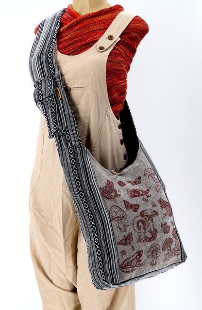 Frog Mushroom Snail Print Crossbody Bag | Forest Creatures Messenger Bag