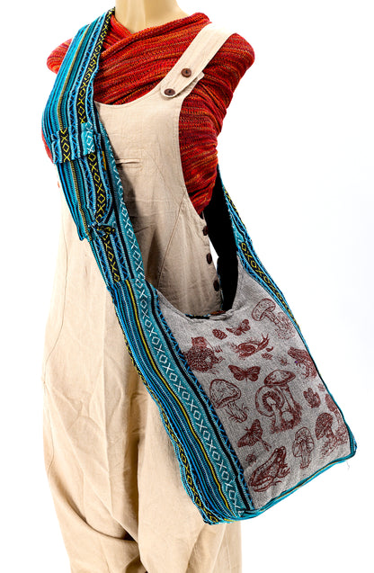 Frog Mushroom Snail Print Crossbody Bag | Forest Creatures Messenger Bag