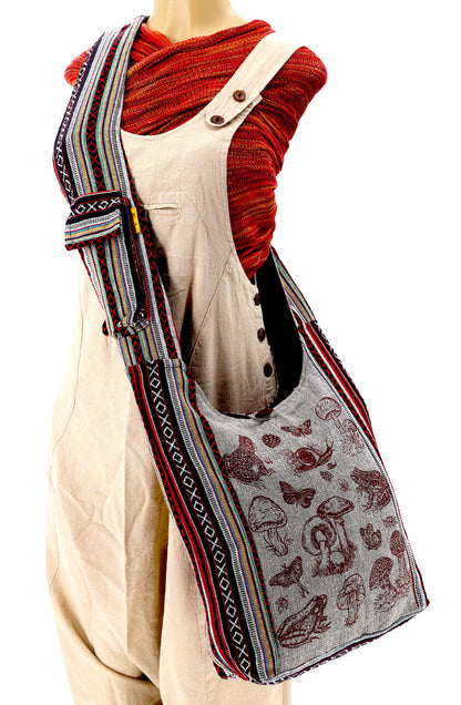 Frog Mushroom Snail Print Crossbody Bag | Forest Creatures Messenger Bag