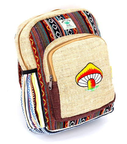 Mushroom Hemp Mini Backpack | Hand Embroidered Backpack