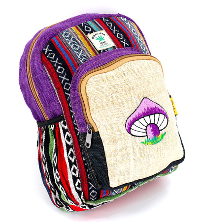 Mushroom Hemp Mini Backpack | Hand Embroidered Backpack