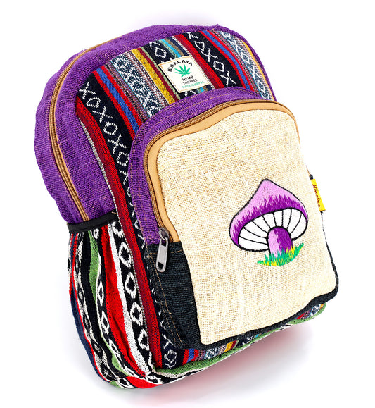 Hemp Mushroom Hand Embroidered Mini Backpack