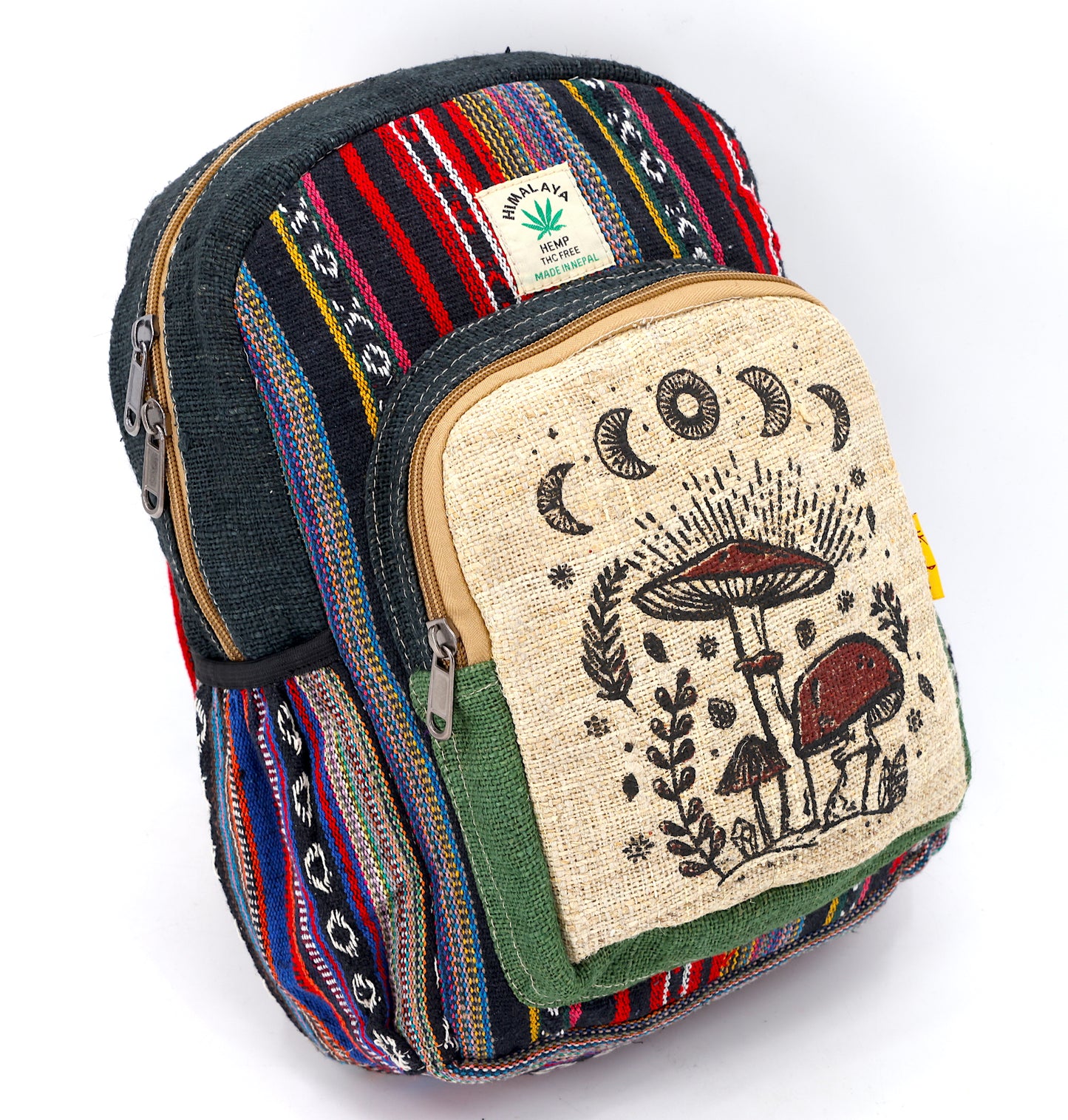 Hemp Mushroom Print Handmade Mini Backpack