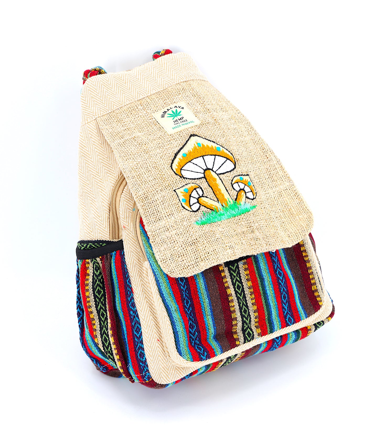 Hemp Mushroom Hand Embroidered Convertible Backpack